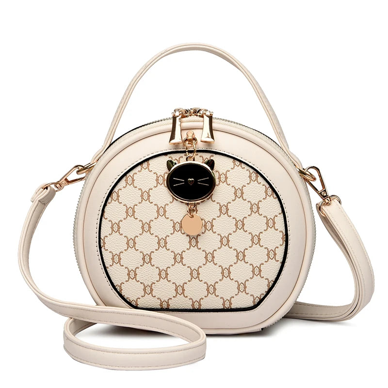 PU Leather Circular Crossbody Bag Sequined Letter — Off-White | KIMLUD