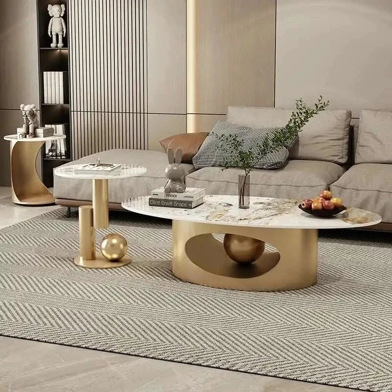 Marble Effect Coffee Table Nordic Oval — White | KIMLUD