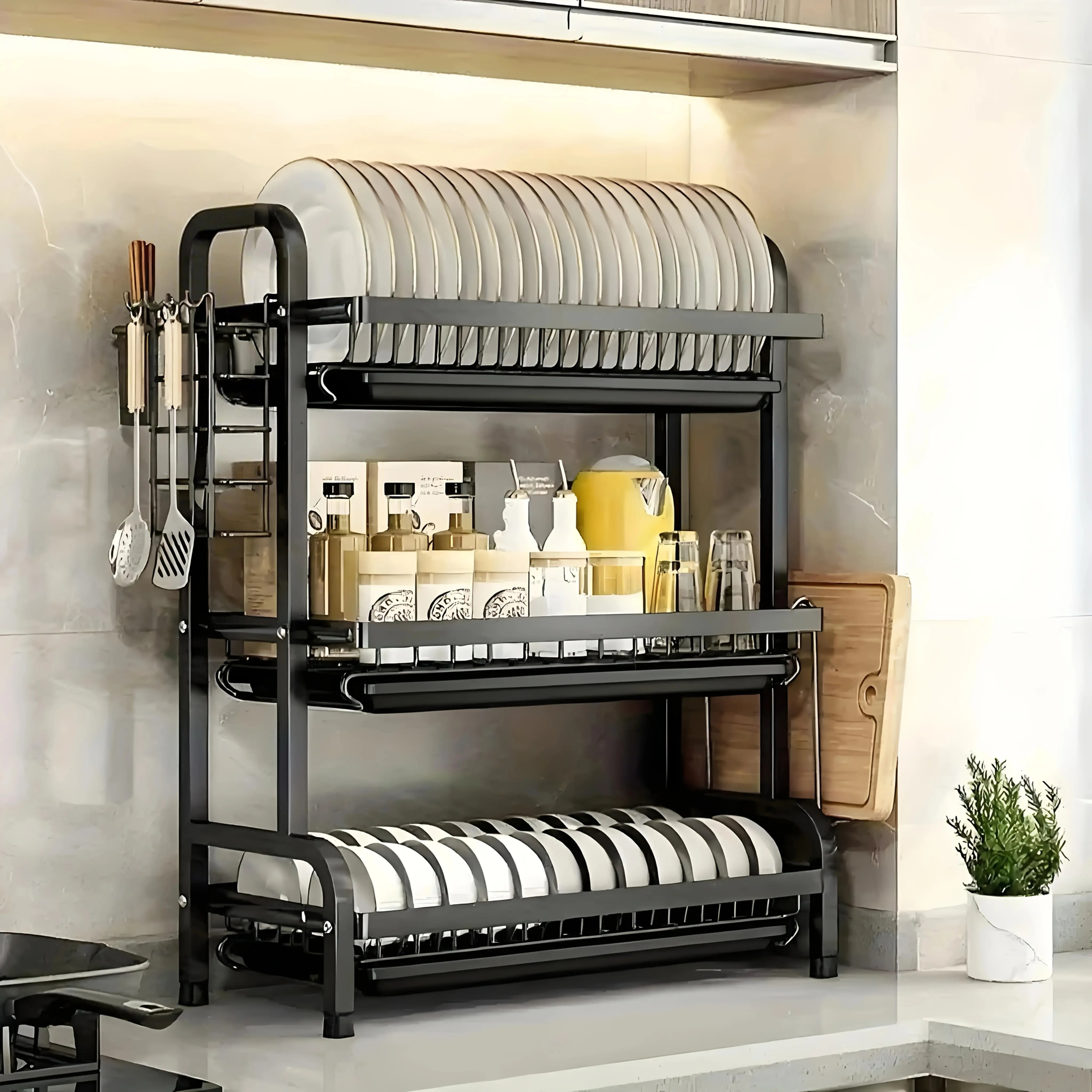 Vertical Dish Rack – Auto Draining – Steel Utensil Holder | KIMLUD