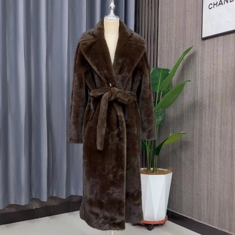 Long Coat – Open Front – Faux Fur – Thick Plush Warmth | KIMLUD