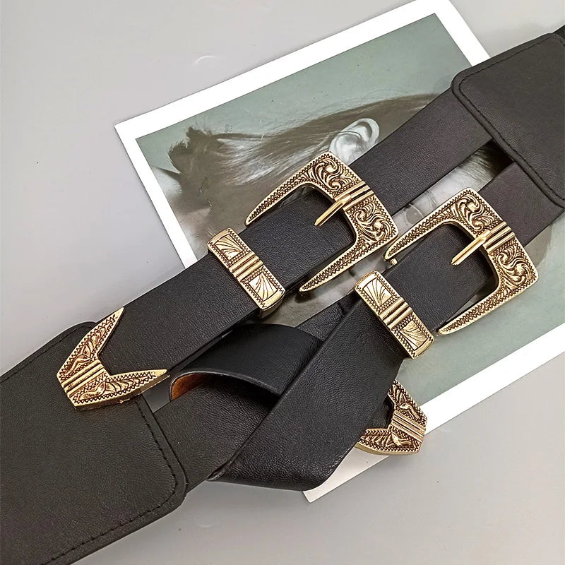 Corset Belt – Gothic Elastic – PU – Black | KIMLUD