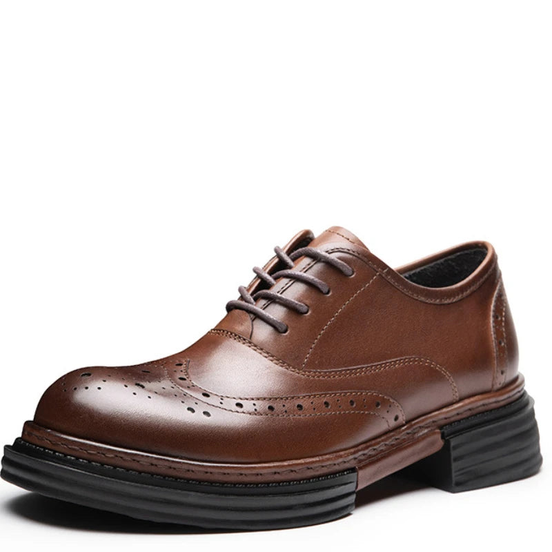 Retro Mens Casual Business Shoes Luxury Genuine Leather 2025 Spring Fashion Platform Handmade Quality Brogues Formal Shoes Male