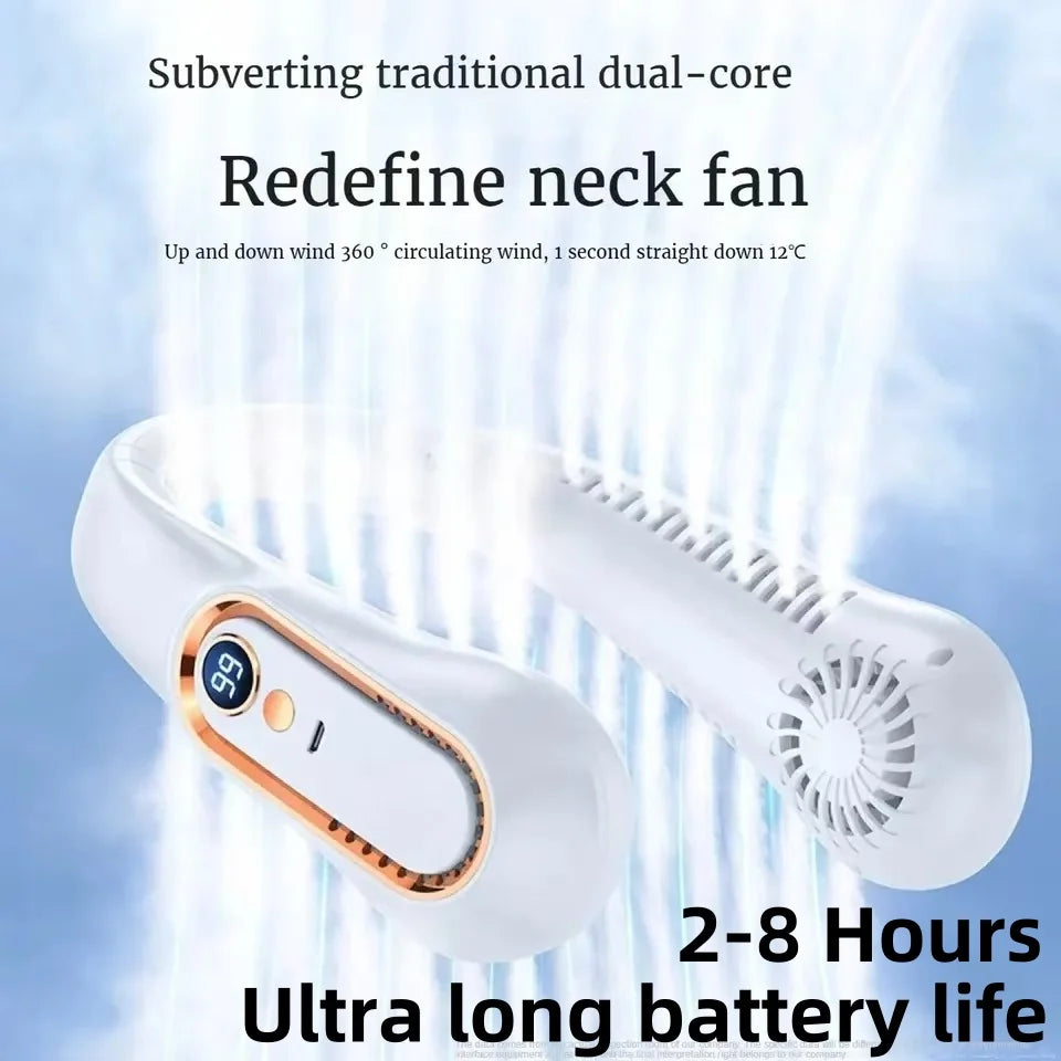 Bladeless Hanging Neck Fan USB Rechargeable 8000mAh LED Display — White | KIMLUD
