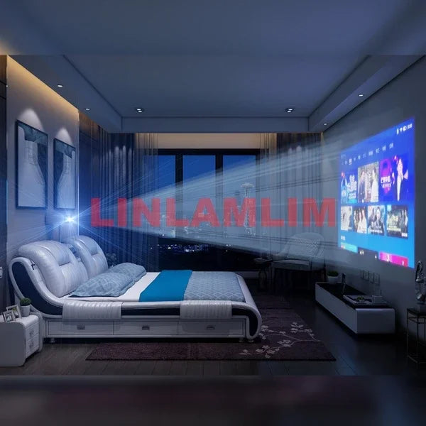 Genuine Leather Bed Frame With Built In Storage And Bluetooth — White | KIMLUD
