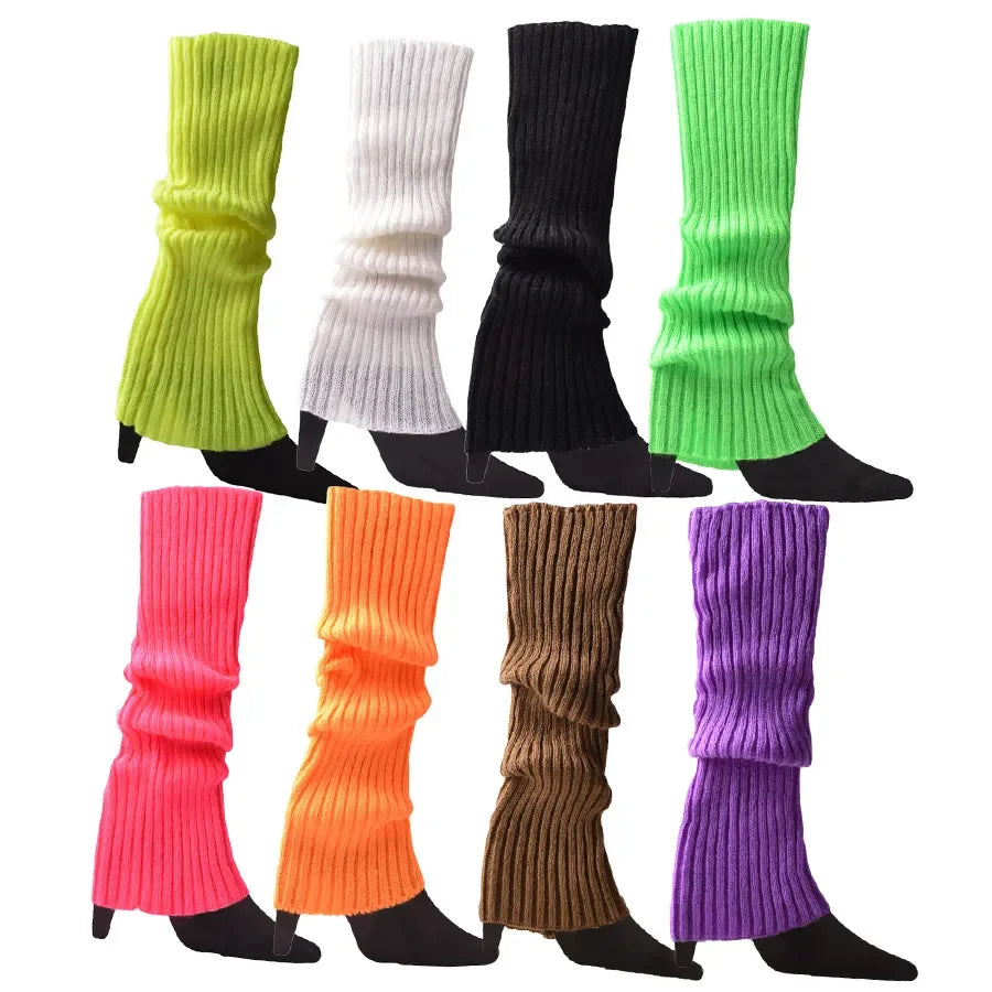 Knit Socks Neon Ribbed Leg Warmers — Black | KIMLUD