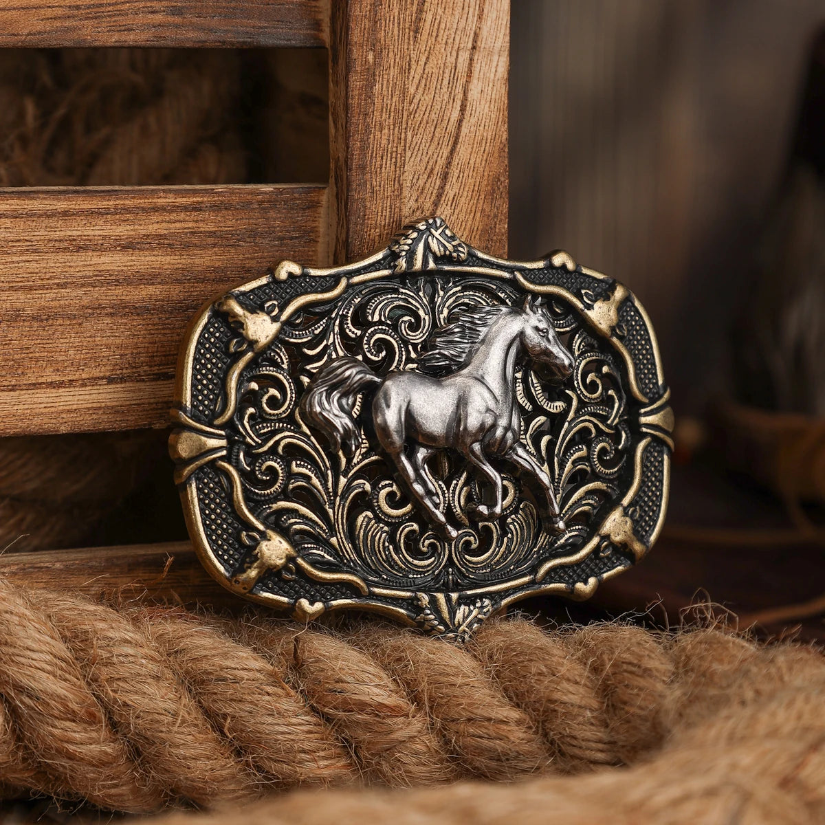 Belt Buckle – Western Cowboy Style – Horse Relief | KIMLUD