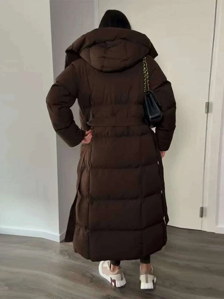 Hooded Lace up Long Jacket Woman Solid Color Zipper Long Sleeve Loose Coats Versatile Warm Minimalist Women's New Winter Jackets