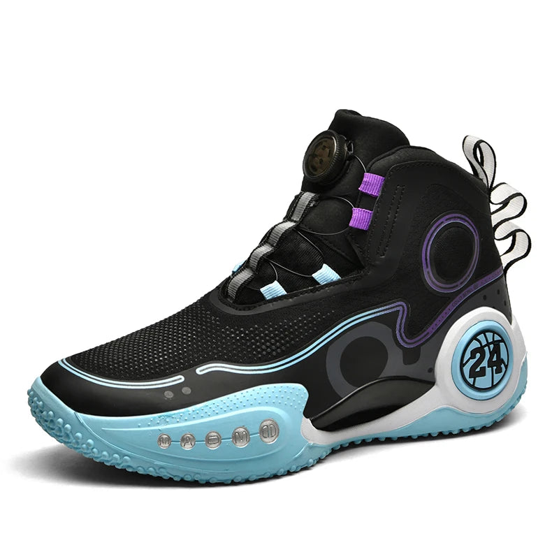 Rotary button shock-absorbing anti-slip wear-resistant sports shoes youth sports students high top basketball shoes male
