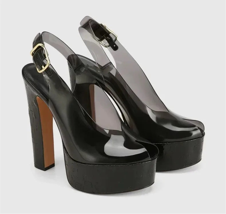 Sandals – Thick Sole High Heel Platform – Platform – Transparent | KIMLUD