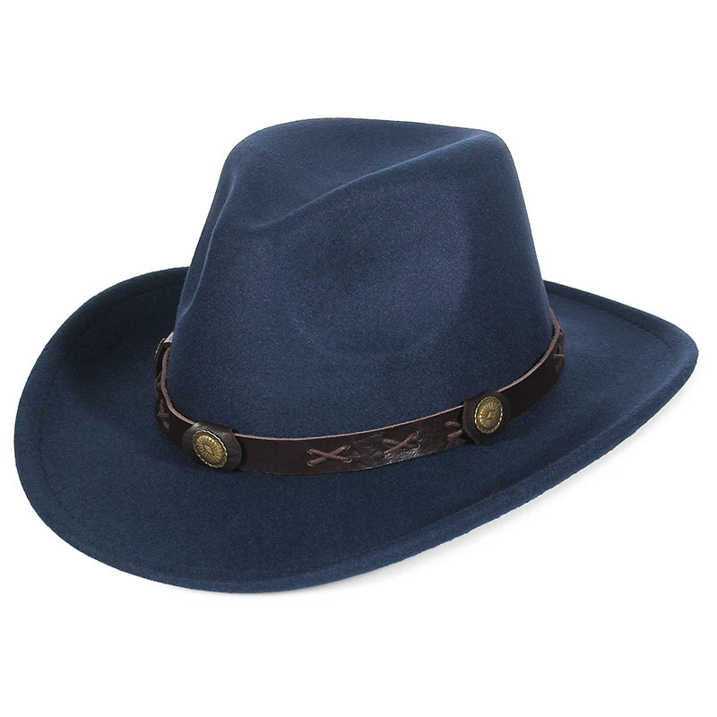 Western Cowboy Hat Wide Brim Belted — Black | KIMLUD