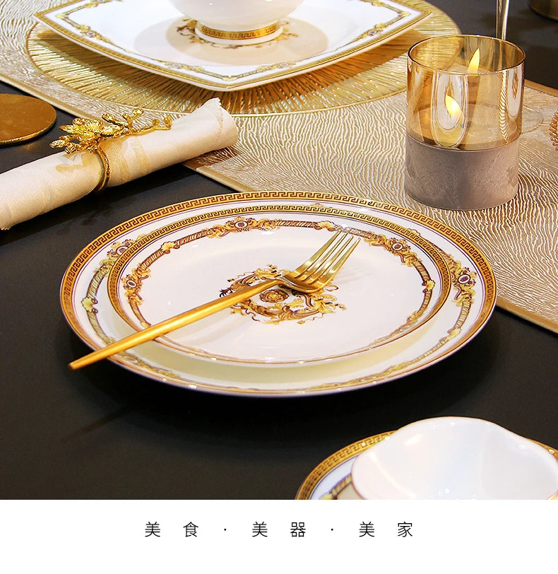 Gilded Bone China Dinnerware Set 60-Piece — Ivory | KIMLUD