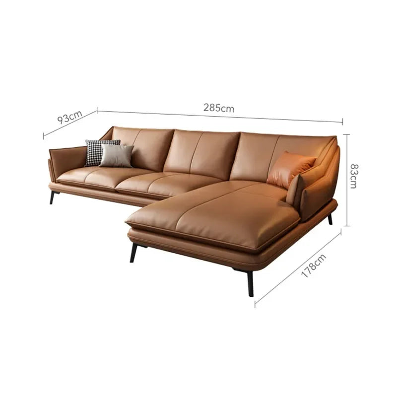 European Designer Leather Sofa Set Double Living Room Sofas With Foot Stool — Charcoal | KIMLUD
