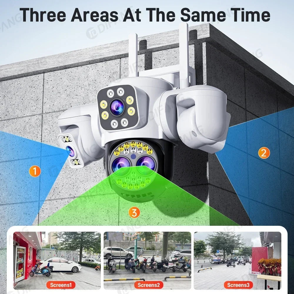 8K 16MP CCTV Wireless WiFi IP Camera Outdoor Four Lens Triple Screen Video Surveillance PTZ Yoosee Onvif Home Security Camera