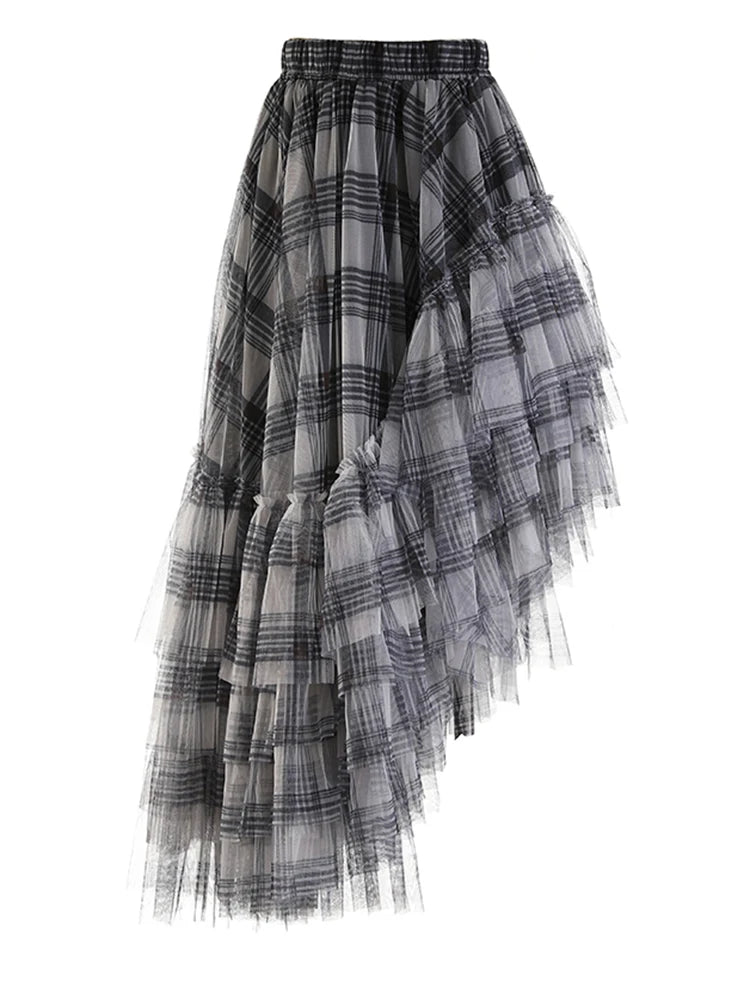 Skirt – High Elastic Waist – Jersey – Red Plaid | KIMLUD