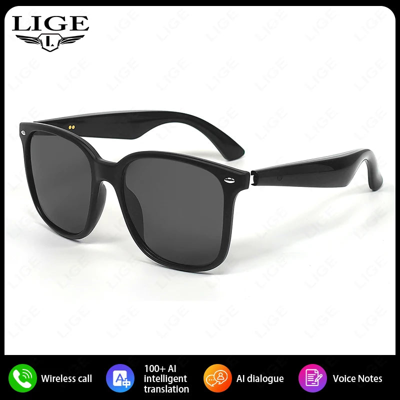 LIGE AI Real-time Translation Smart Wireless Glasses 100+Languages Bluetooth 5.4 UV Production Sunglasses For Meeting Travelling