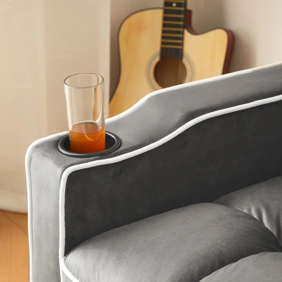 Fabric 3-in-1 Sofa Bed With Beverage Rack And Phone Holder And Recliner — Slate Gray | KIMLUD