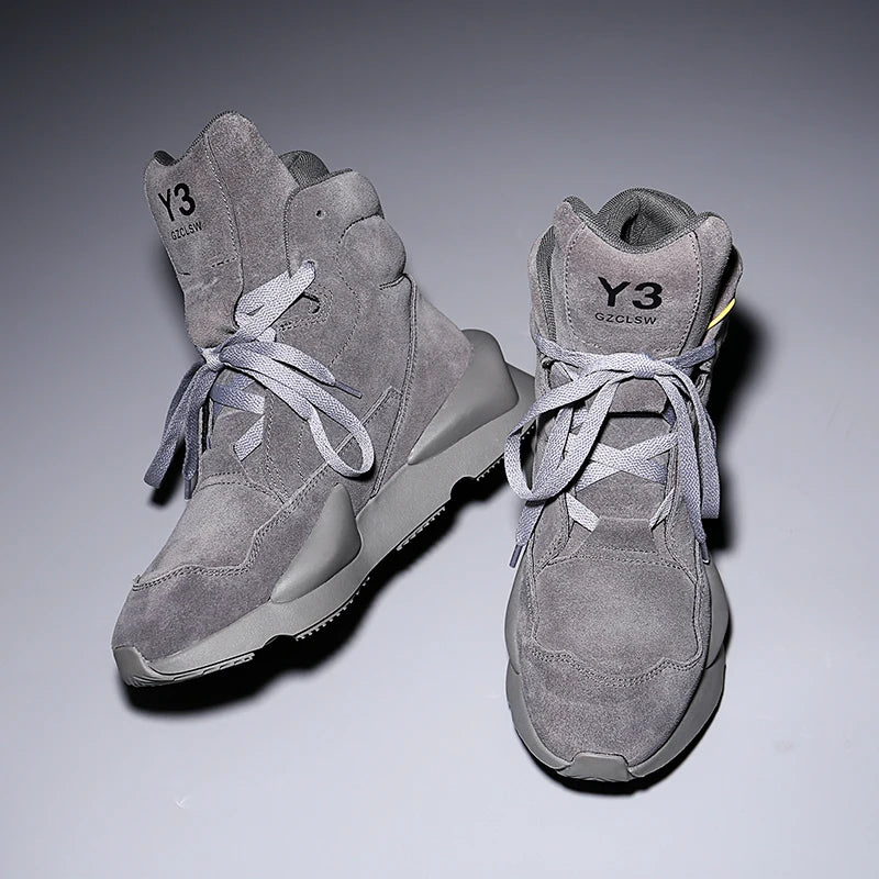 Cow Suede High-Top Sneakers Original Design — Slate Gray | KIMLUD