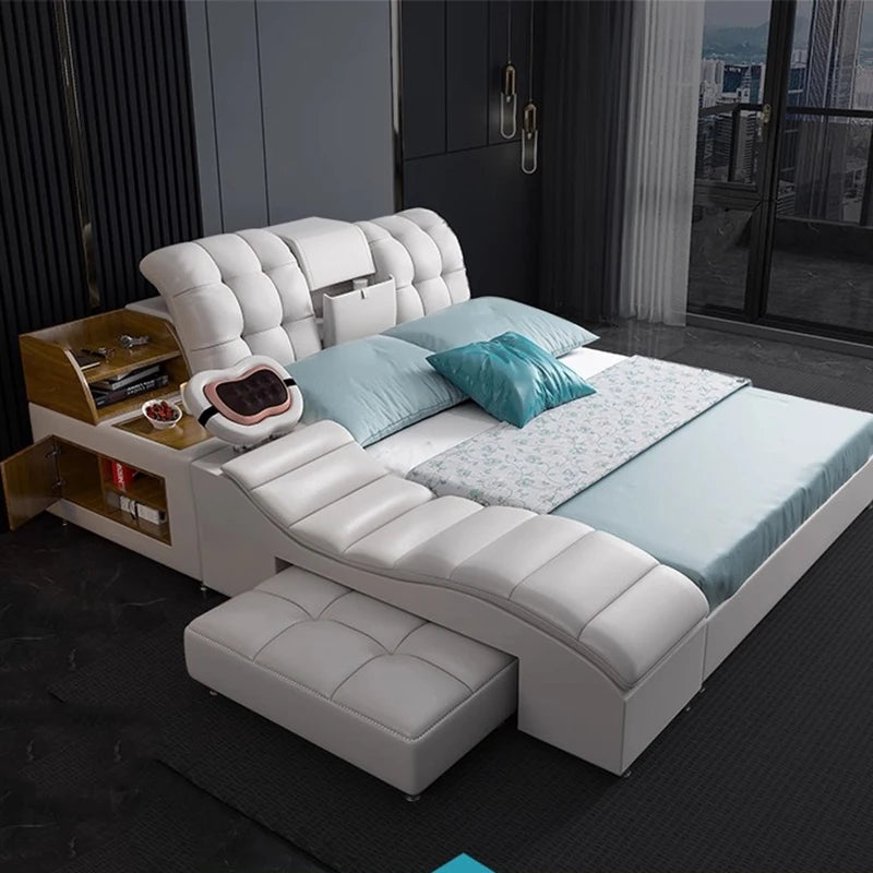 Massage Smart Bed Luxury Double Bedroom King Size Design Sleeping Massage Bed Wooden Simple Letto Matrimoniale Hotel Furniture