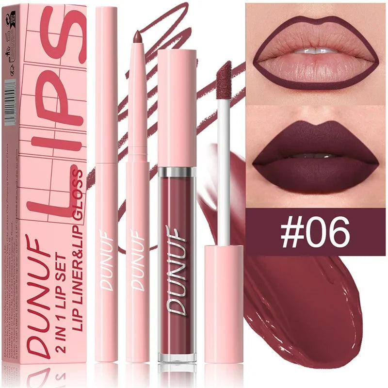 12 Color Matte Lip Liner Pencil Lip Gloss Set Waterproof Lipliner Pen Red Brown High Pigmented Lip Glaze Lips Cosmetics Makeup