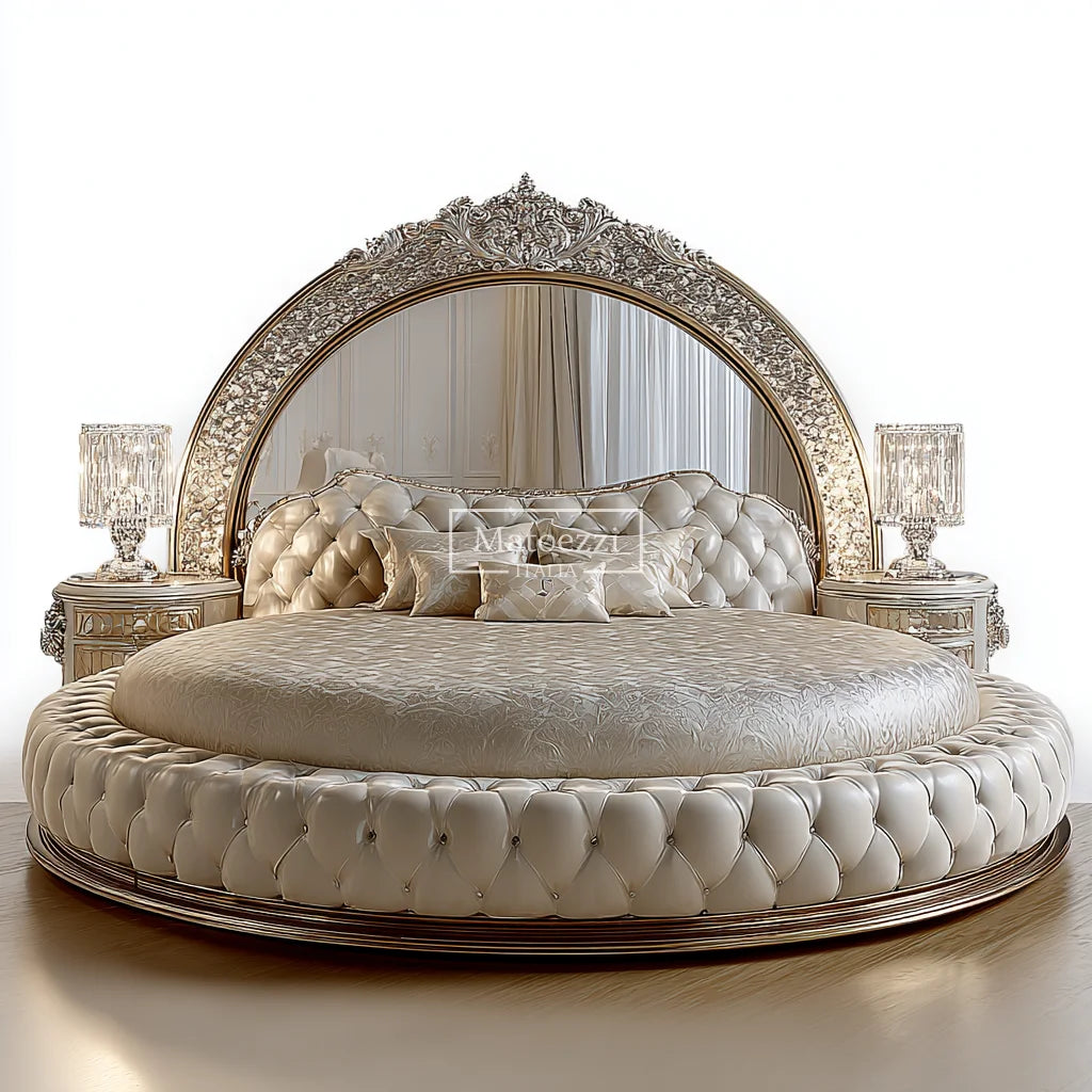 Crystal Tufted Velvet Headboard Oversized Mirror Baroque Royal Gilded — Ivory | KIMLUD