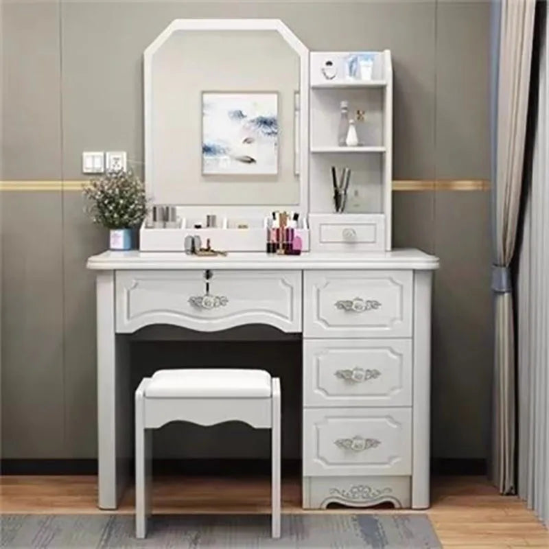 Satin Minimalist Vanity Table With Storage — White | KIMLUD