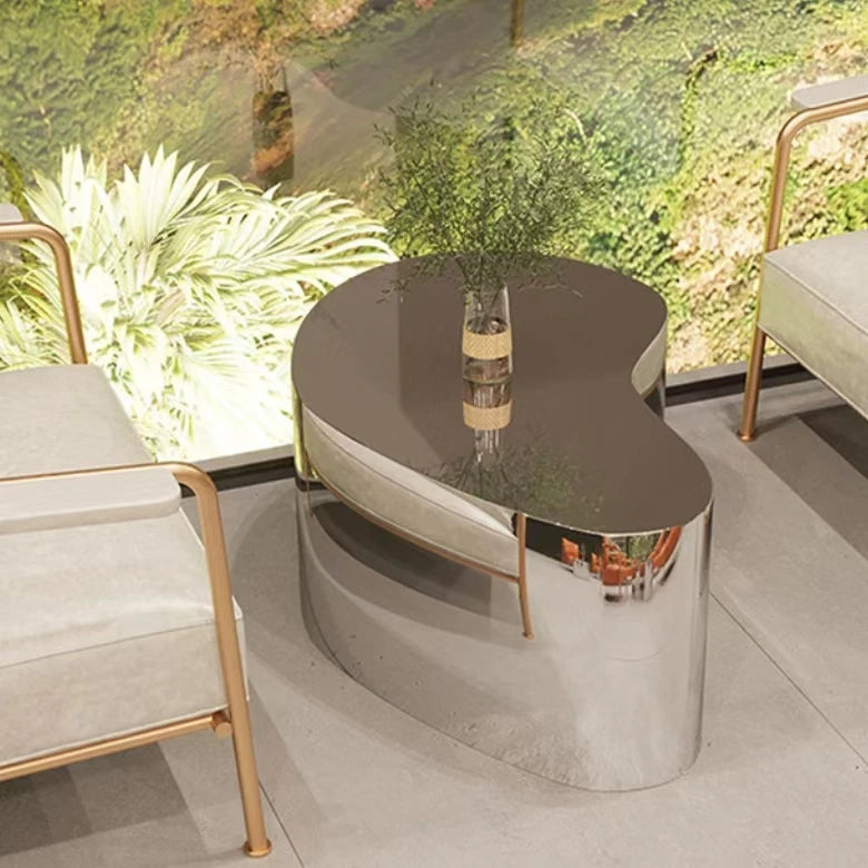 Industrial Metal Coffee Table Sculptural — Brushed Stainless Steel | KIMLUD