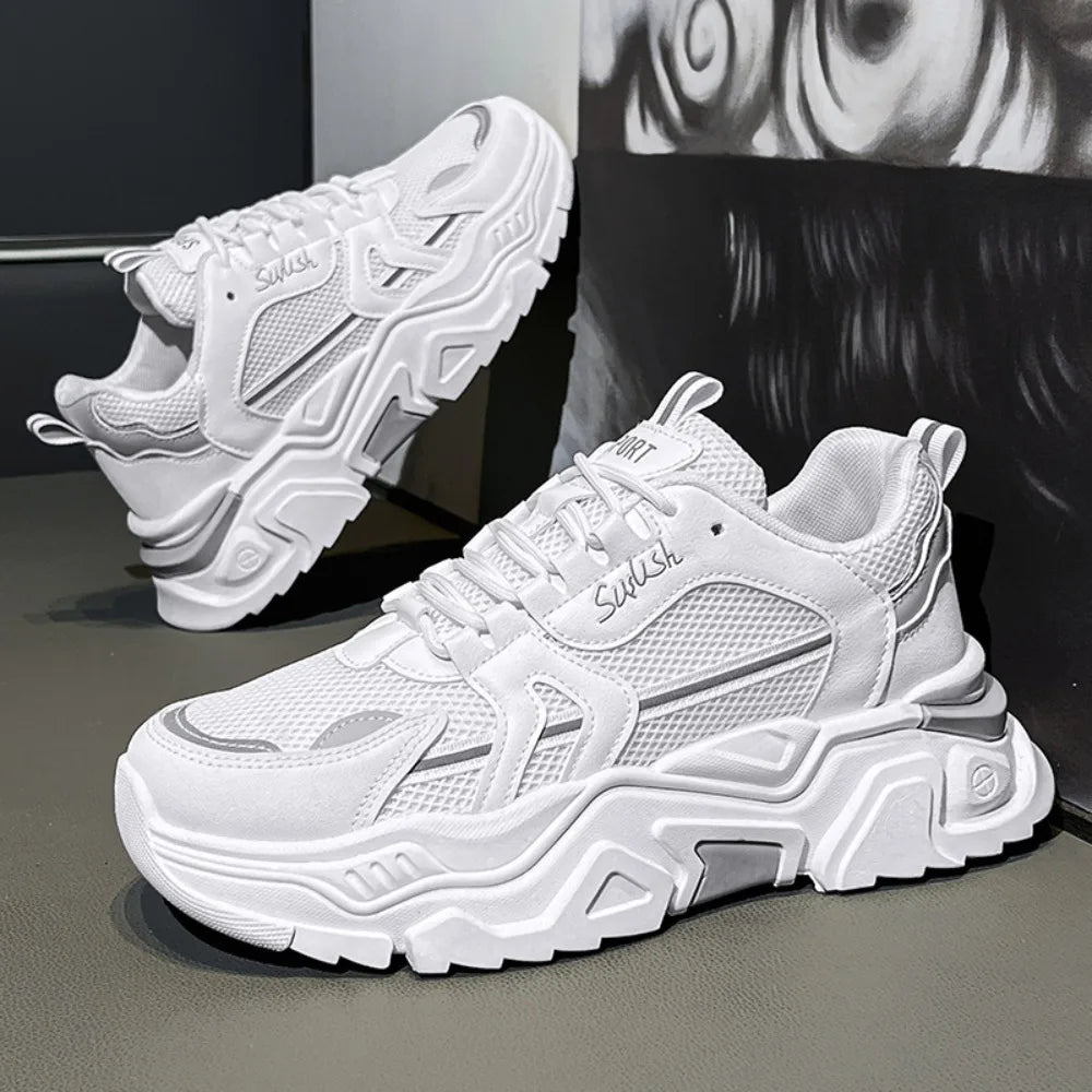 New Fashion Mens Thick Sole Platform Sneakers Breathable Mesh Lightweight Low Top Dad Shoes Casual Sports Walking Shoes