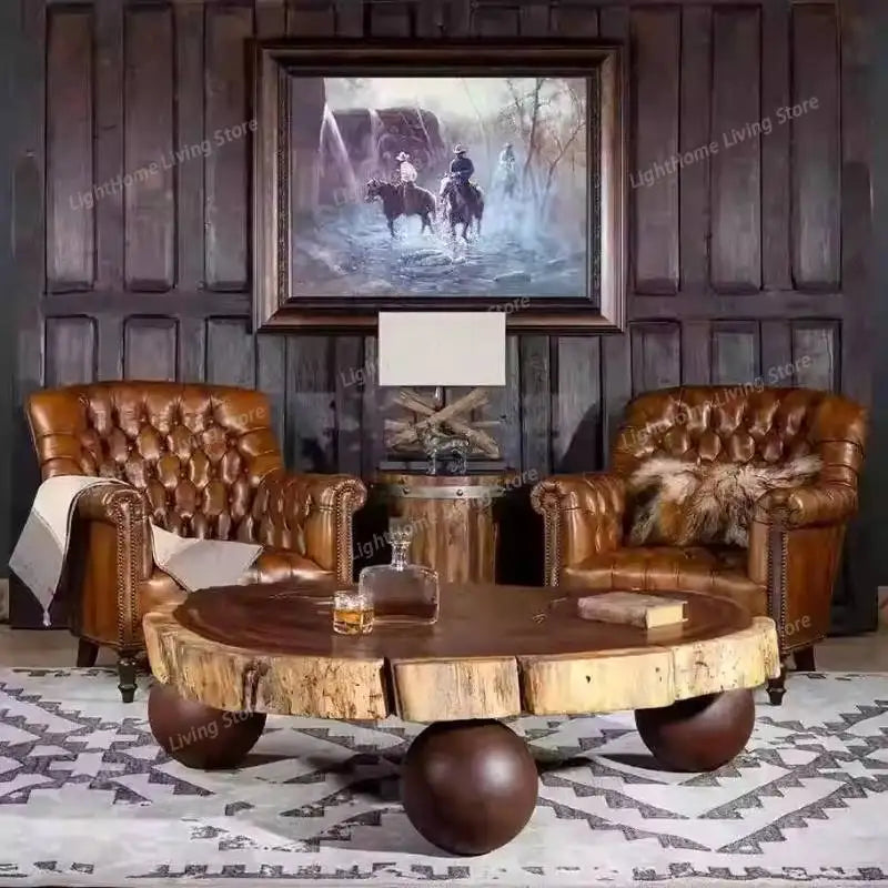 Genuine Leather Living Room Chair — Cognac Brown | KIMLUD
