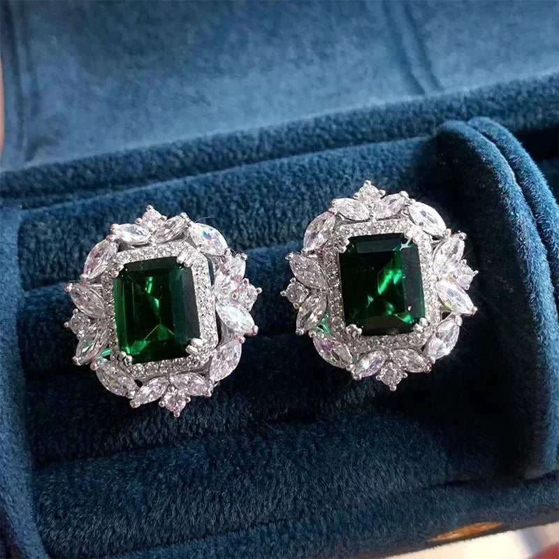 Cubic Zirconia Drop Earrings Water-Drop Inlaid — Emerald | KIMLUD