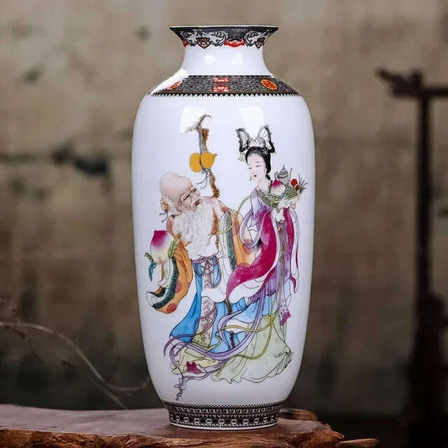 KIMLUD, Ceramic Jingdezhen Vase Chinese Traditional Flower Vases Living Room Decoration Vase Fine Smooth Surface Furnishing Articles, KIMLUD Womens Clothes