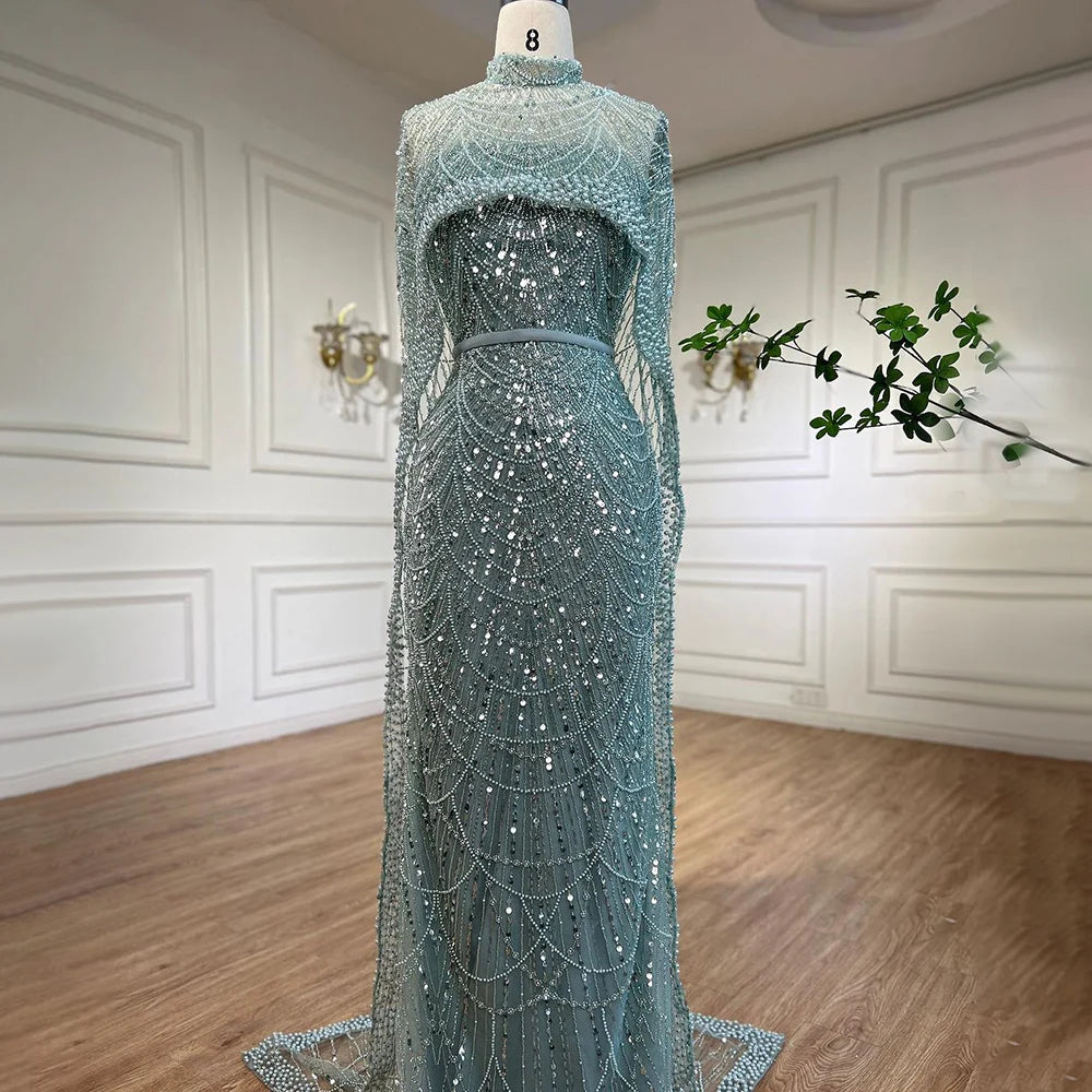 Beaded Gown With Mermaid Cape — Dubai Nude | KIMLUD