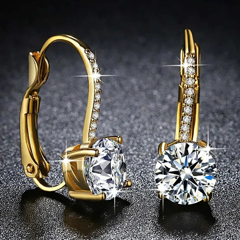 Cubic Zirconia Gold Drop Earrings Geometric Halo Sparkle — Gold | KIMLUD