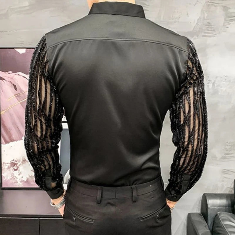 Cotton-Poly Harajuku Patchwork Shirt Long Sleeve Lace — Black | KIMLUD