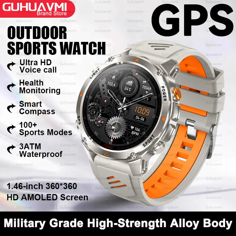 2025 New Outdoor Sport Smart Watch Men HD AMOLED Screen Six Star GPS Positioning Heart Rate Bluetooth Call IP69/5ATM SmartWatch