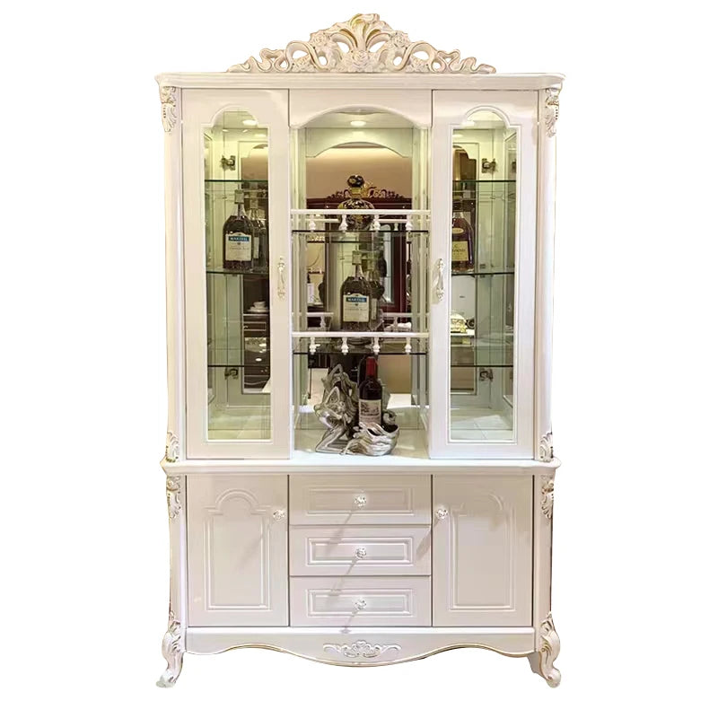 Wooden Wine Cabinet Sideboard With Glass Display — Ivory-White | KIMLUD