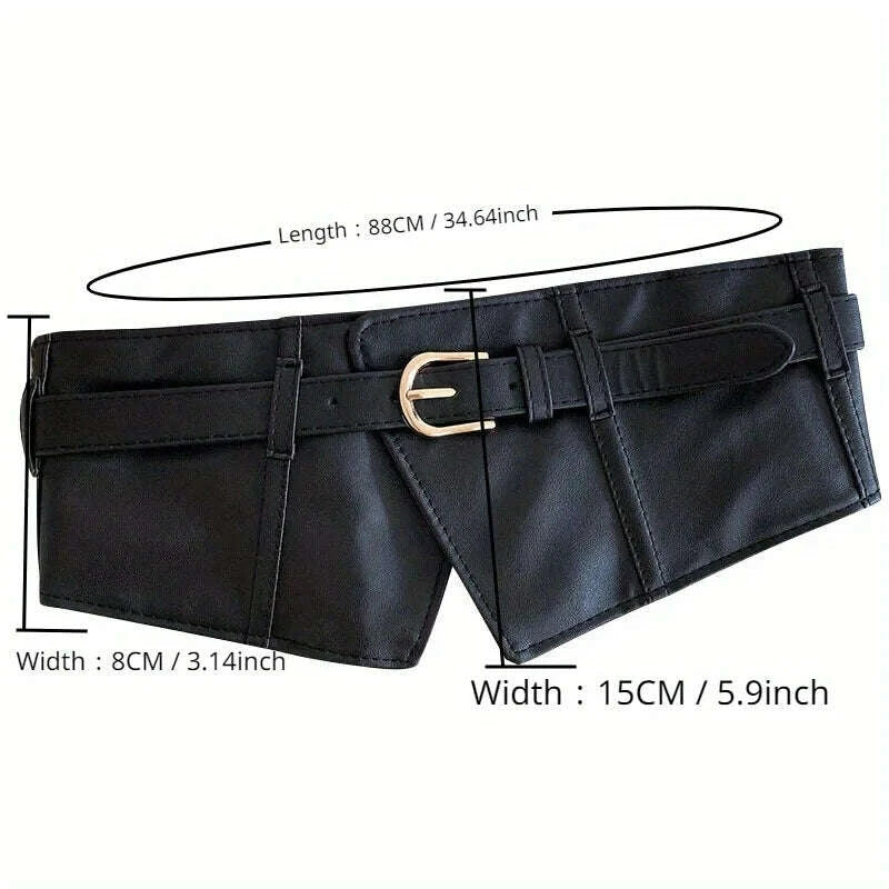 KIMLUD, Classic Pin Buckle Wide Belts Black Elastic PU Waistband Trendy Corset Waspie Belt Classic Dress Coat Girdle For Women Girls, KIMLUD Womens Clothes