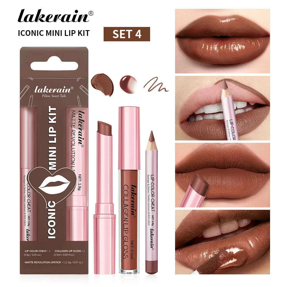 lakerain-3pcs-mini-matte-lipsticklip-glosslip-liner-set-precise-outline-three-dimensional-lip-plumping-lipstick-setkimlud-womens-fashion-34598987