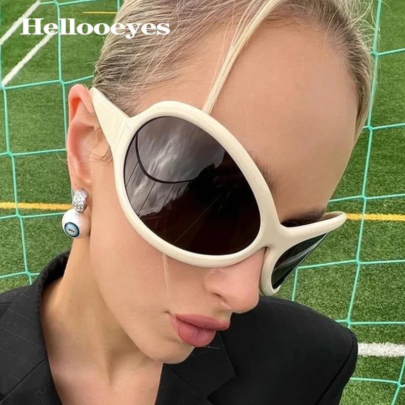 Oversized Punk Oval Sunglasses UV400 — Black | KIMLUD