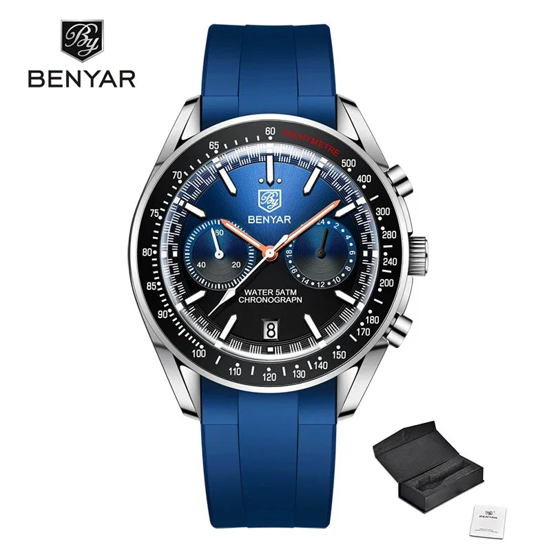 BENYAR Mens Watches Top Luxury Moon Watch For Men Quartz Chronograph Waterproof Military Sports Luminous Clock Reloj Hombre