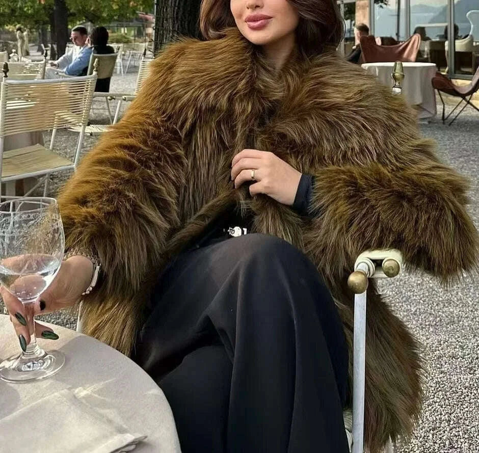 KIMLUD, European And American Style Autumn And Winter New Women's Clothing High-end Artificial Fur Effect Lapel Short Jacket, KIMLUD Womens Clothes