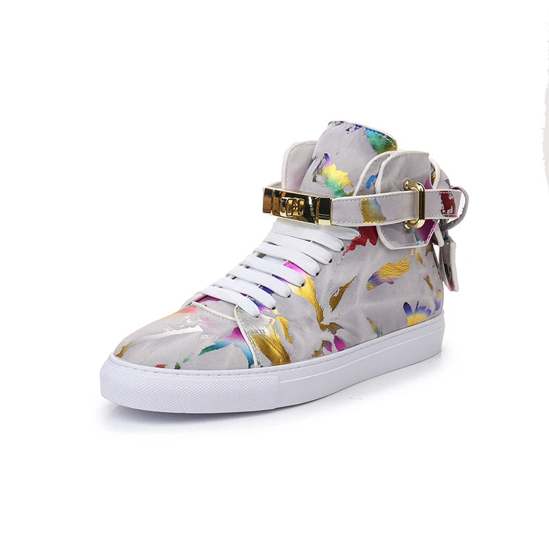High Top Sneakers – Gold Buckle – Crocodile Pattern Leather | KIMLUD