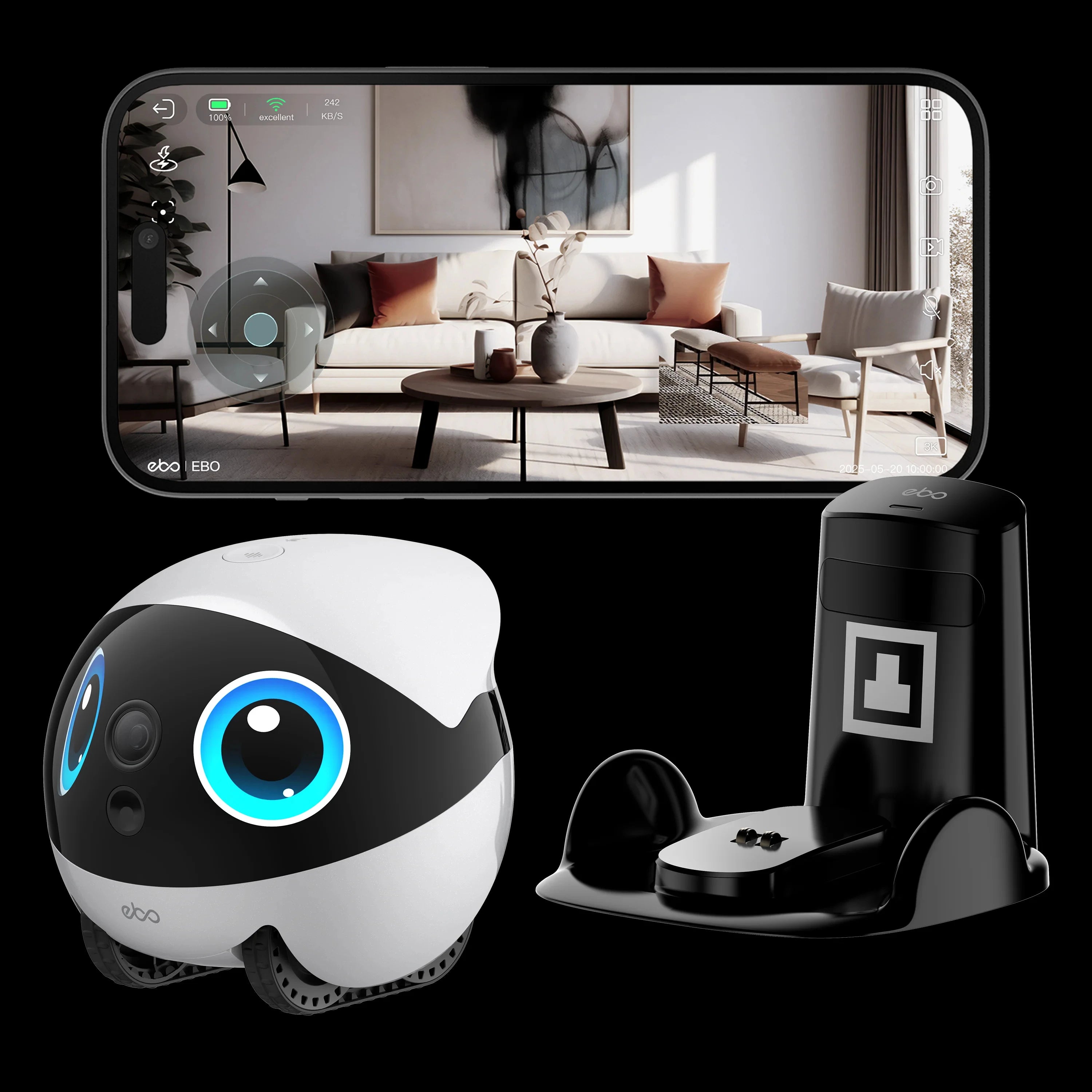 EBO AIR 2 PLUS Intelligent Pet Companion Robot, 3k Camera, Video Call and AI Artificial Intelligence Patrol Function