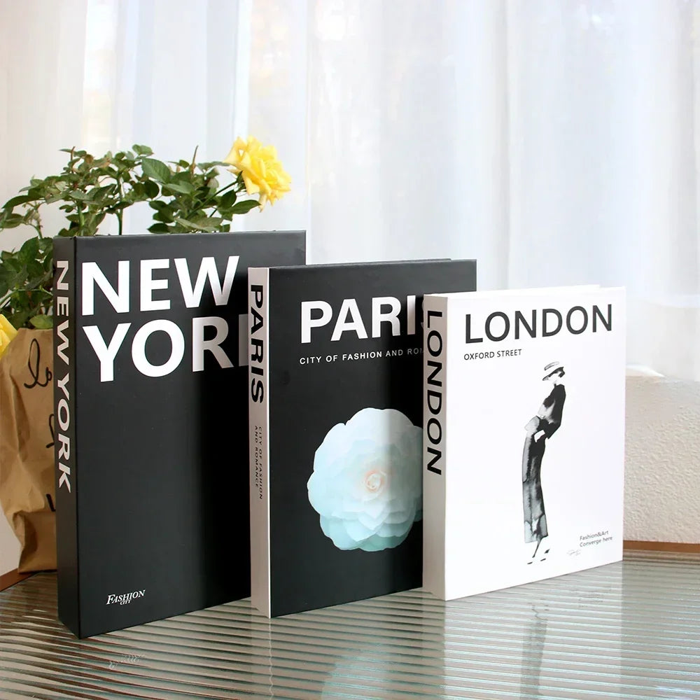 Foldable Faux Books Three-Piece Set for Couture Coffee Table Decor — Black | KIMLUD