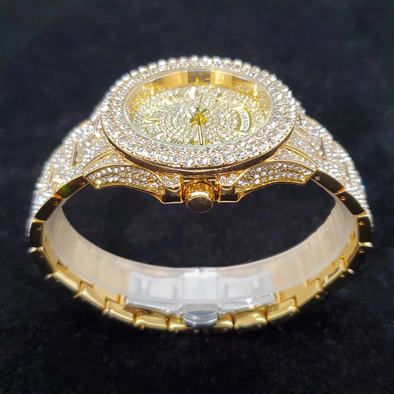 Stainless Steel Diamond Luxury Watch — Gold | KIMLUD