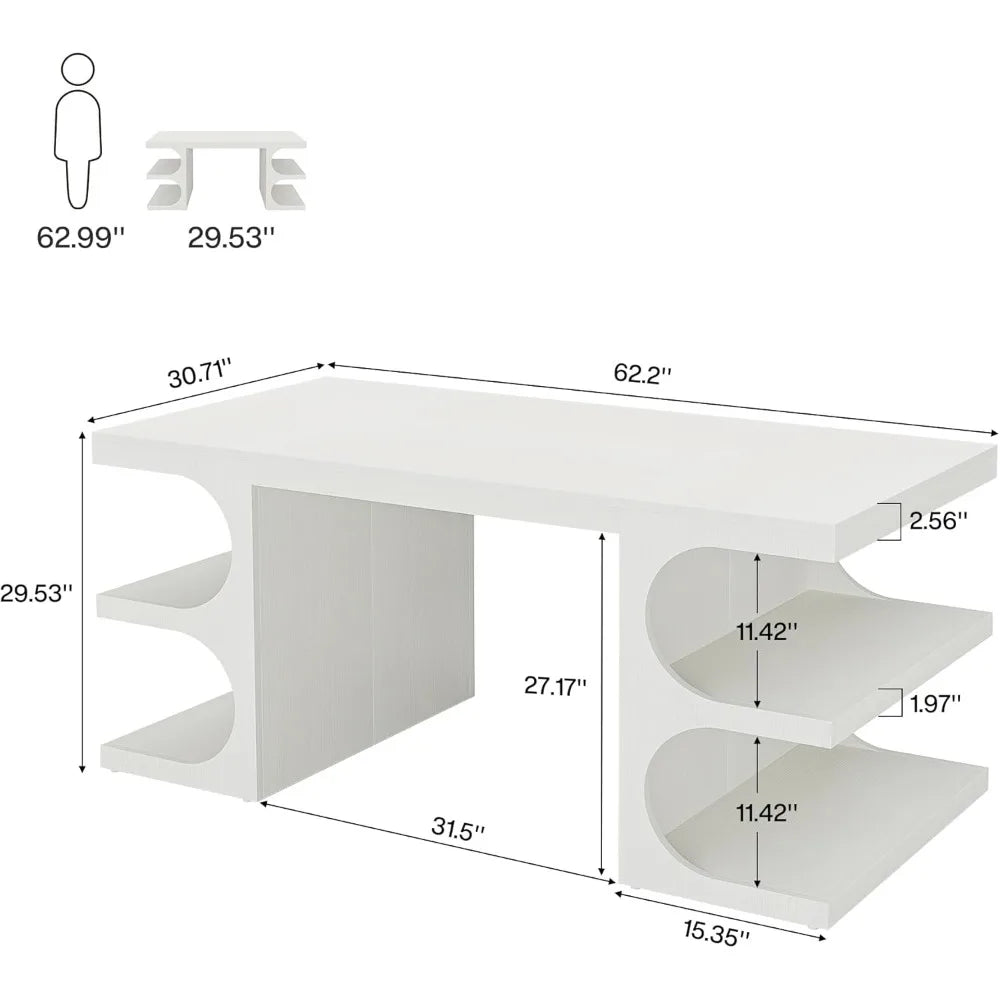 Office Desk, 63" Computer Desk with Storage Shelves, Modern Wood Study Writing Table, Large Workstation Business Furniture