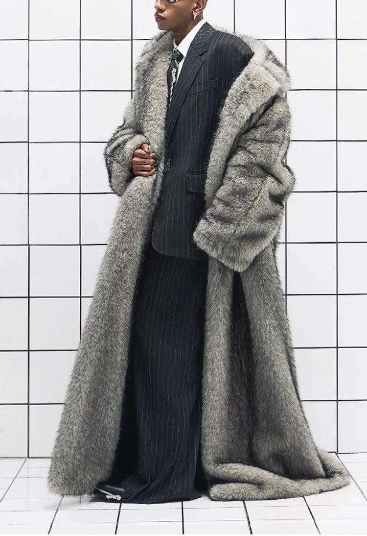 Men's Fur Coat – Fox Fur Lapels – Long Overcoat | KIMLUD