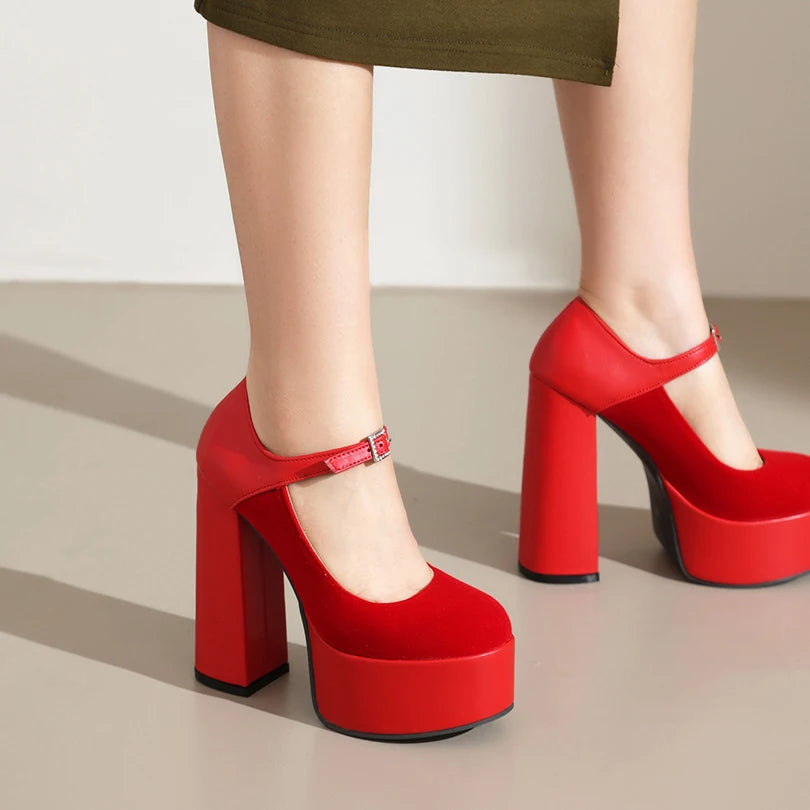 Pumps – Matte Flock Splice PU – Platform Heel | KIMLUD