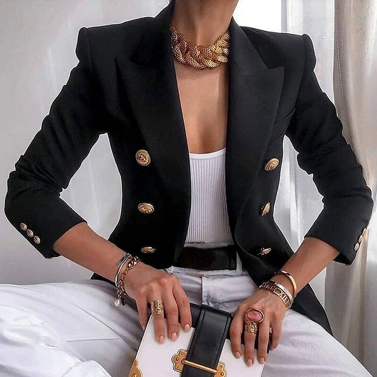 Women's Blazer Jacket Business Suit Coat Peaked Lapel Long Sleeve Casual Elegant Single-breasted Coat Office Loose Outwear