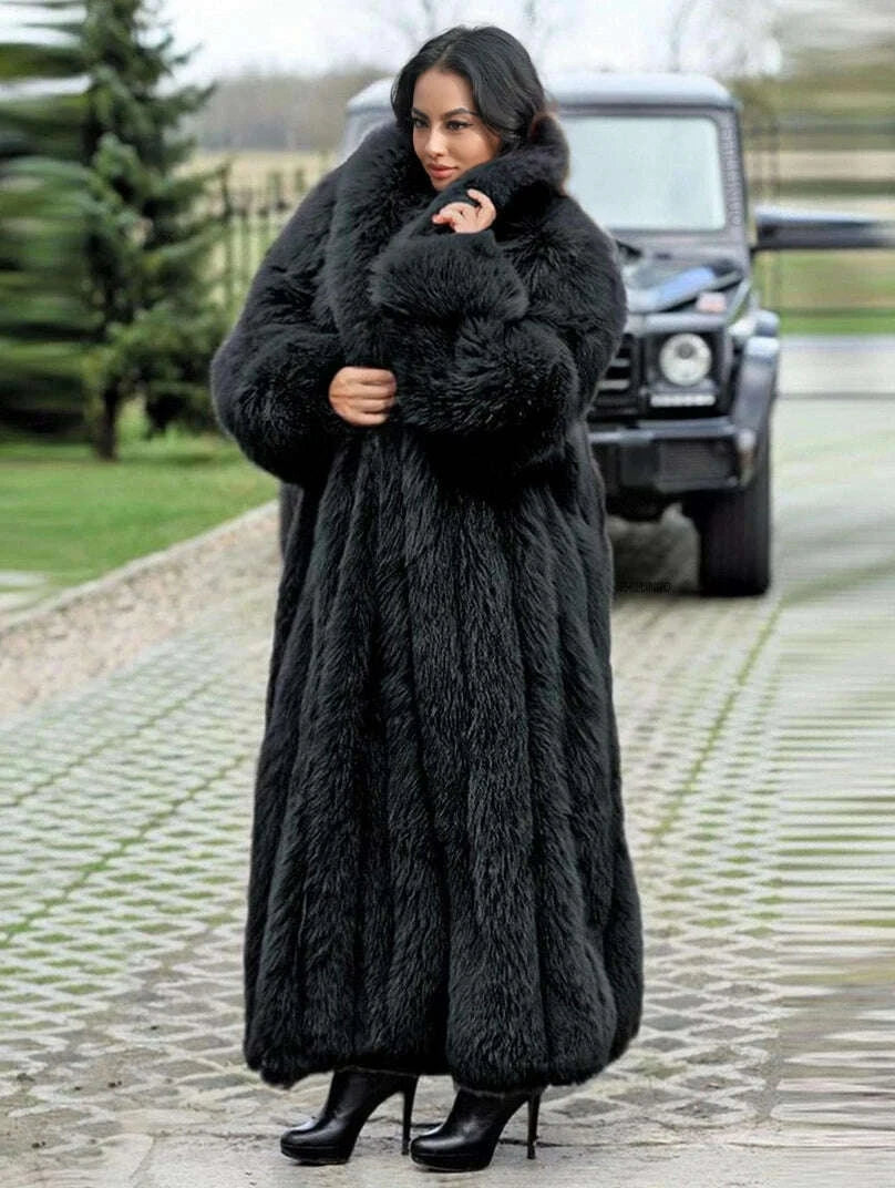 KIMLUD, Chic Oriented Women's Faux Grass Outerwear Fashionable Casual Comfort Autumn-Winter Long Solid Color Lapel Faux Grass Coat, KIMLUD Womens Clothes
