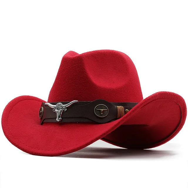 Roll Brim Felt Cowboy Hat With Cow Band For Western City Glamour And Everyday Wear — Black | KIMLUD